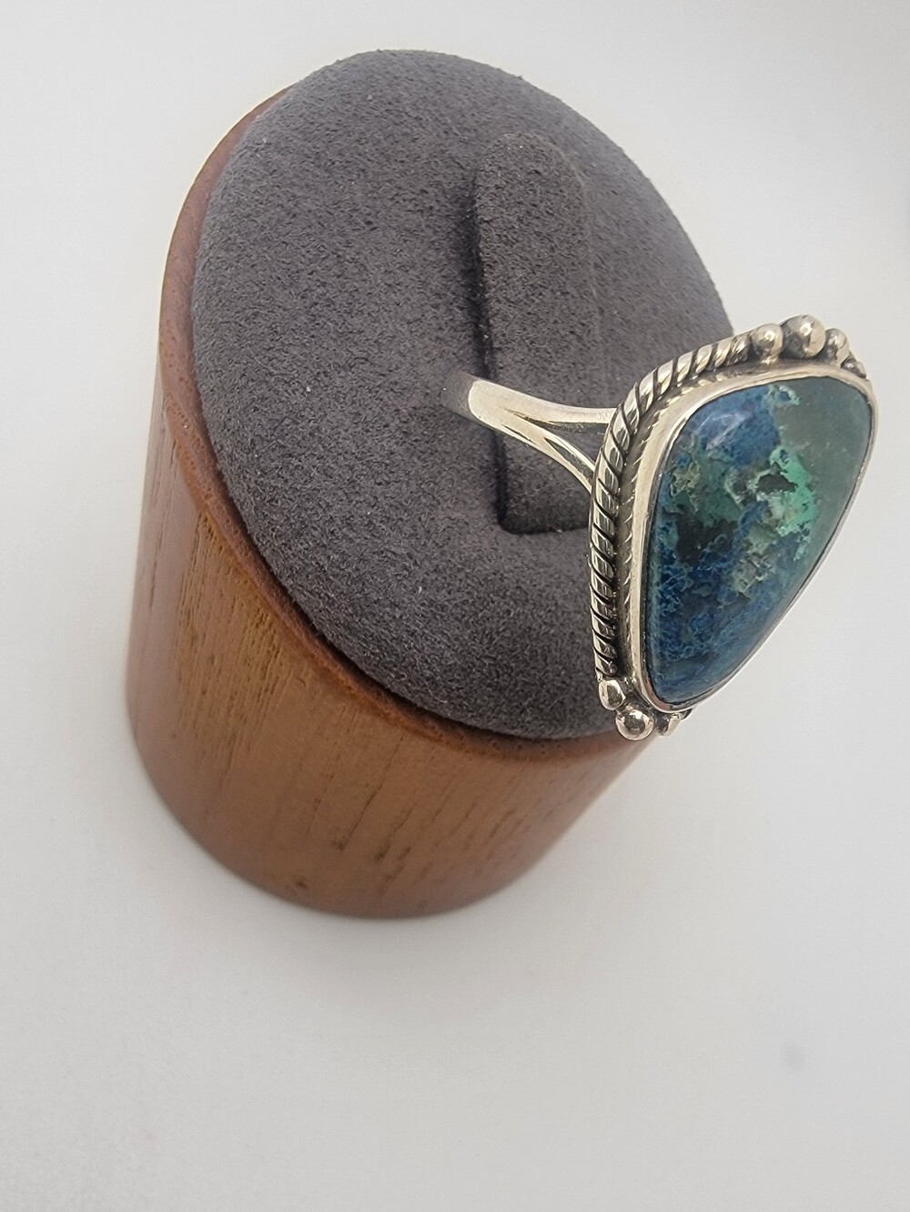 Size 7 Sterling Silver Azurite-Malachite Teardrop Ring - Green Blue - Picture 2 of 7